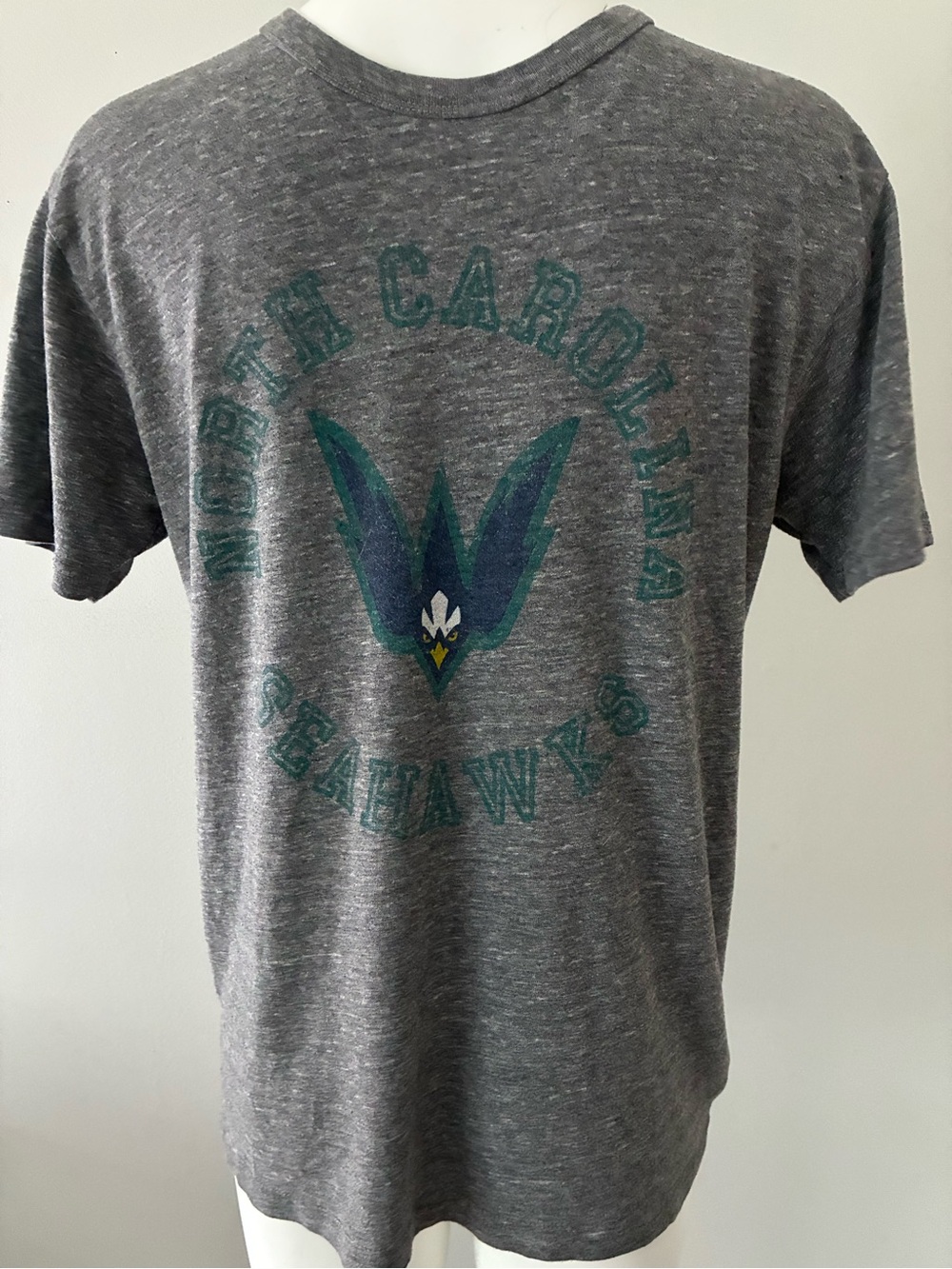 League Men's Gray Tee with Green & Blue North Carolina Seadawgs Graphic